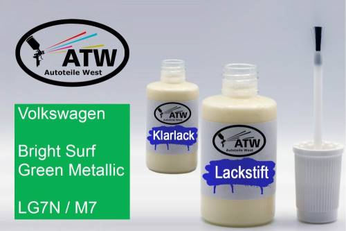 Volkswagen, Bright Surf Green Metallic, LG7N / M7: 20ml Lackstift + 20ml Klarlack - Set, von ATW Autoteile West.